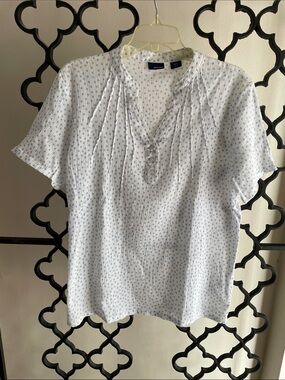 Basic Editions White Blouse with Light Blue Polka Dots, Pintucks